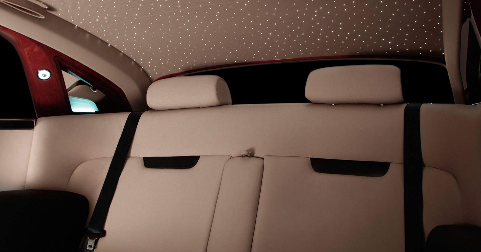Interior shot of a prototype electric vehicle by Rolls-Royce motor cars, showcasing the starlight headliner.