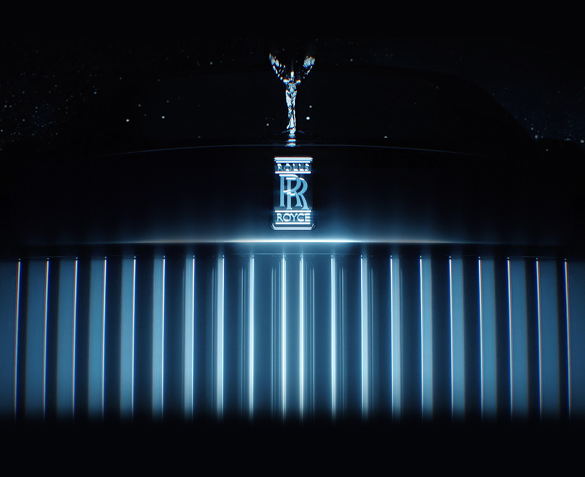 A close-up of the iconic Rolls-Royce signature grille.