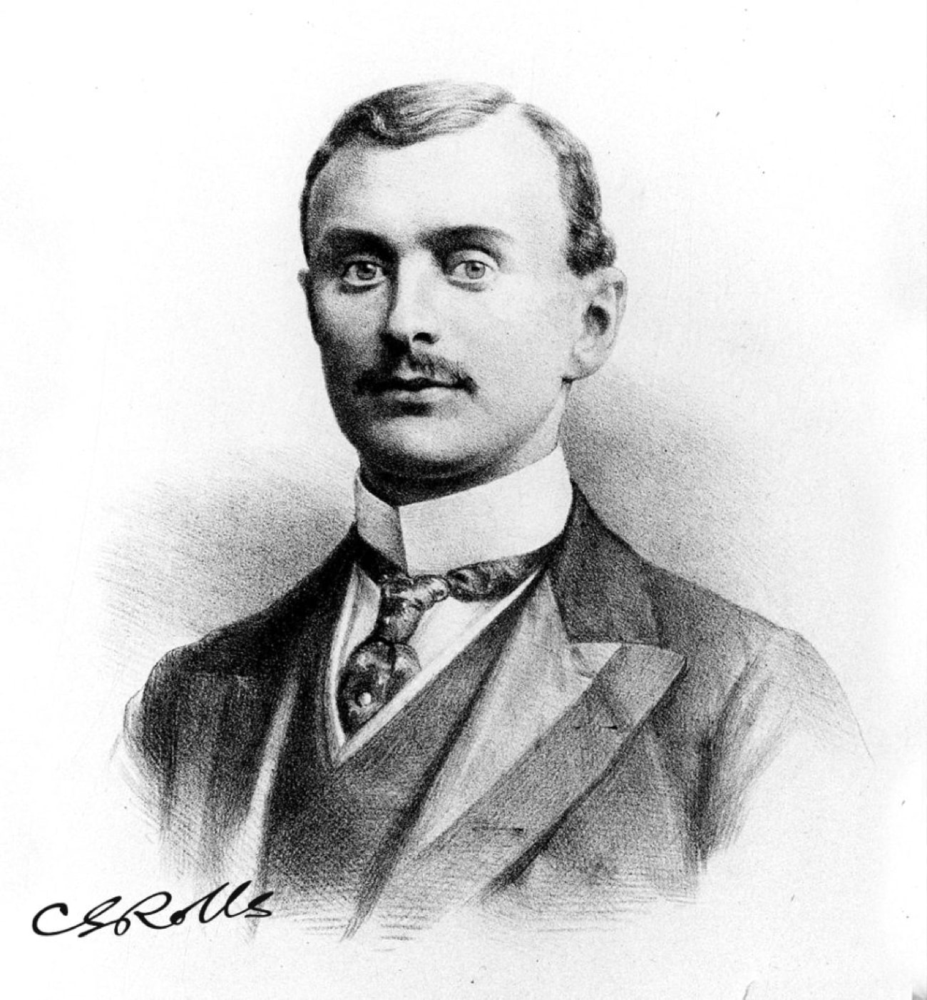 Traditional, illustrated portrait image of Charles Rolls.