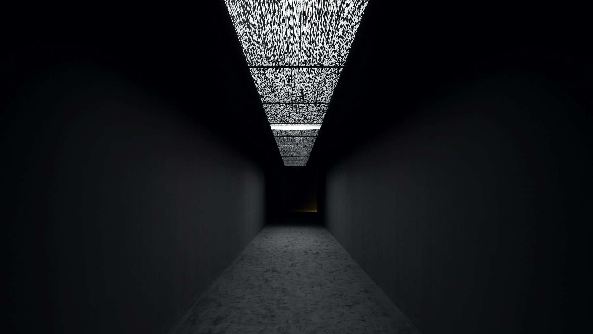 Artwork by Japanese visual artist Ryoji Ikeda's showing a dark corridor