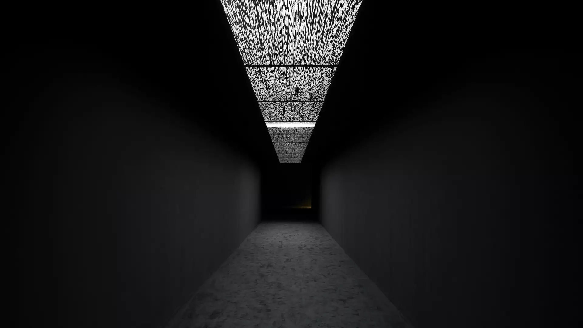 Artwork by Japanese visual artist Ryoji Ikeda's showing a dark corridor