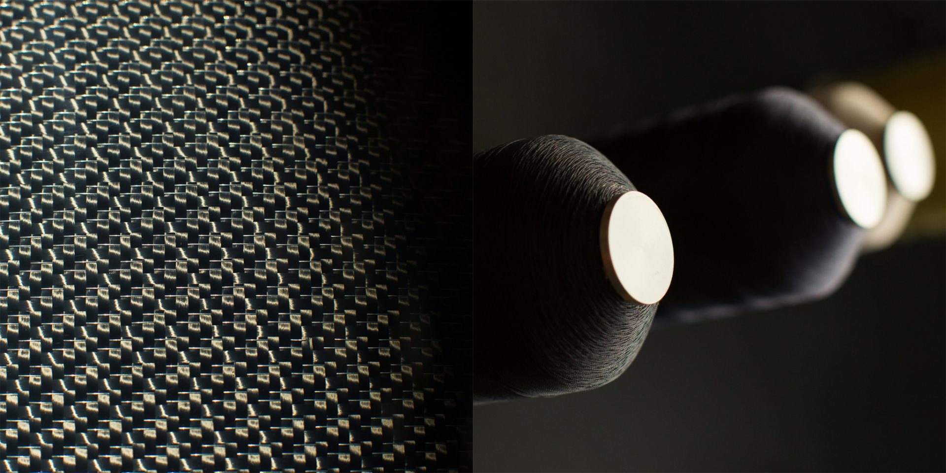 On the right, the threads used to produce Rolls-Royce's luxurious weave. On the right, a dark brown weave. 