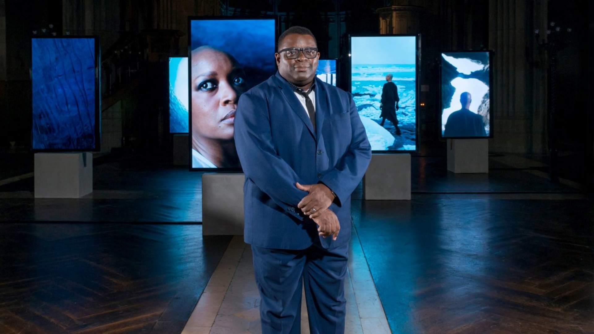Isaac Julien showcasing some of the pieces from the Stones Against Diamonds collection.