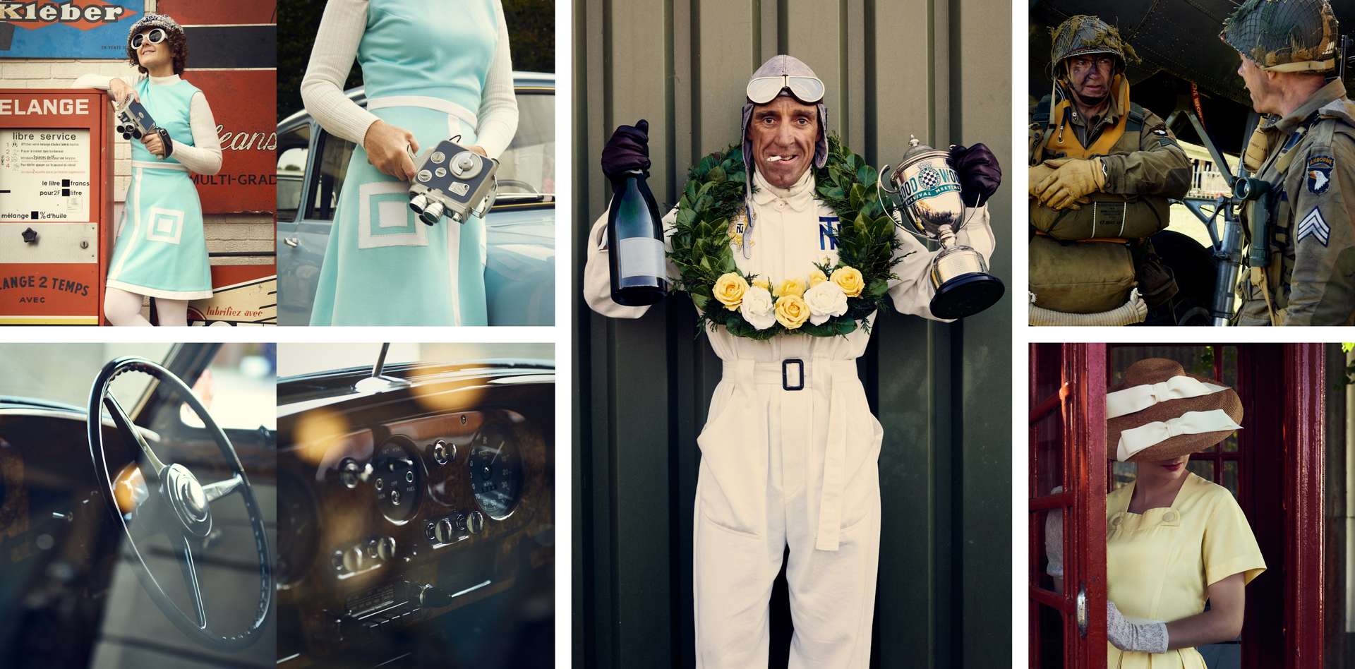 Enthusiasts clad in the fashion of bygone eras at the Rolls-Royce Goodwood Revival experience.