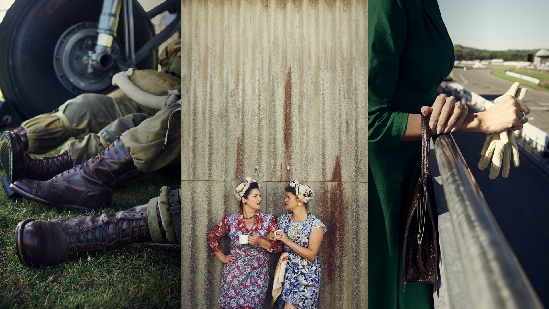 Enthusiasts clad in the fashion of bygone eras at the Rolls-Royce Goodwood Revival experience.