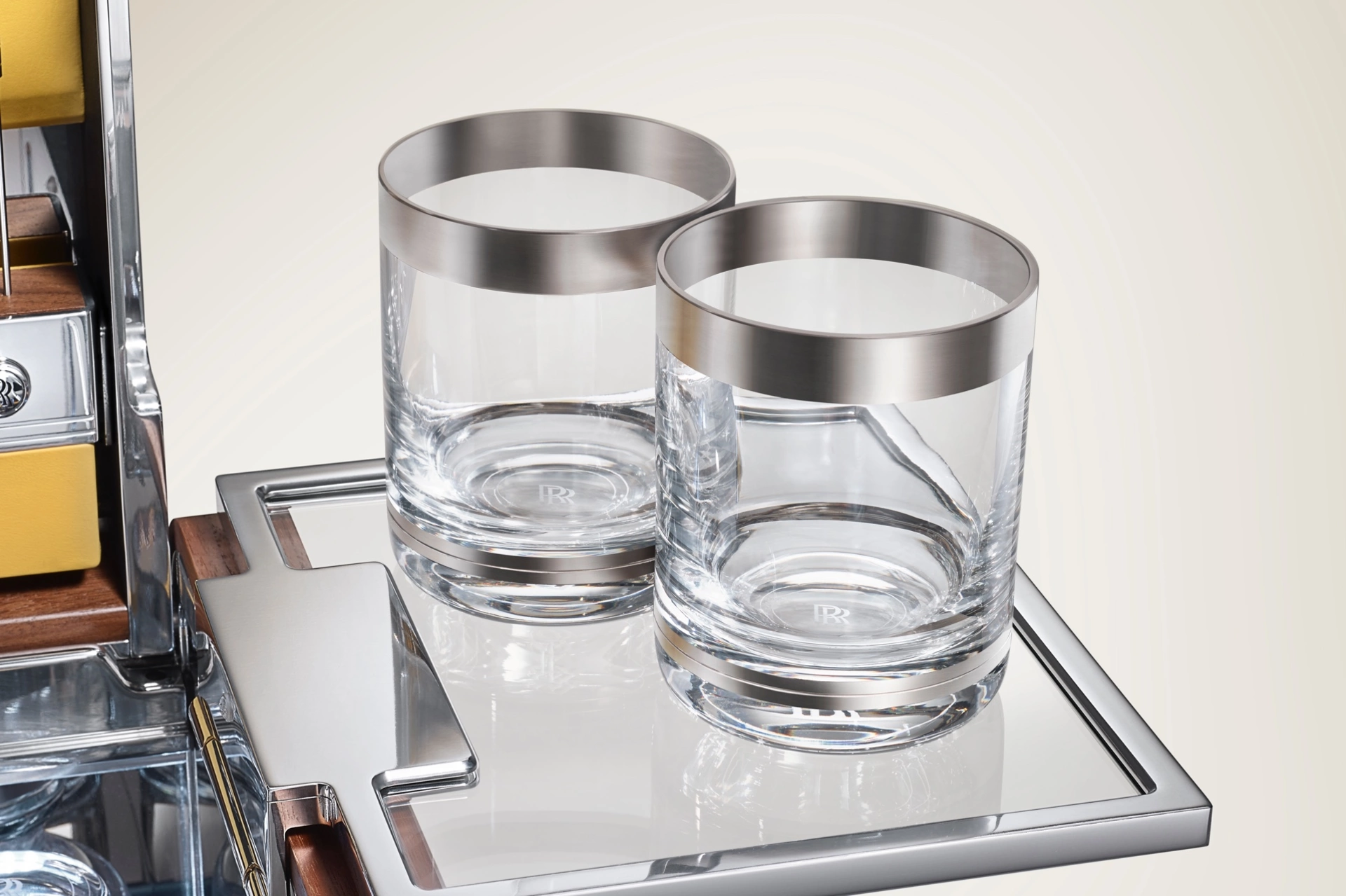 The bespoke Rolls-Royce cocktail glasses 