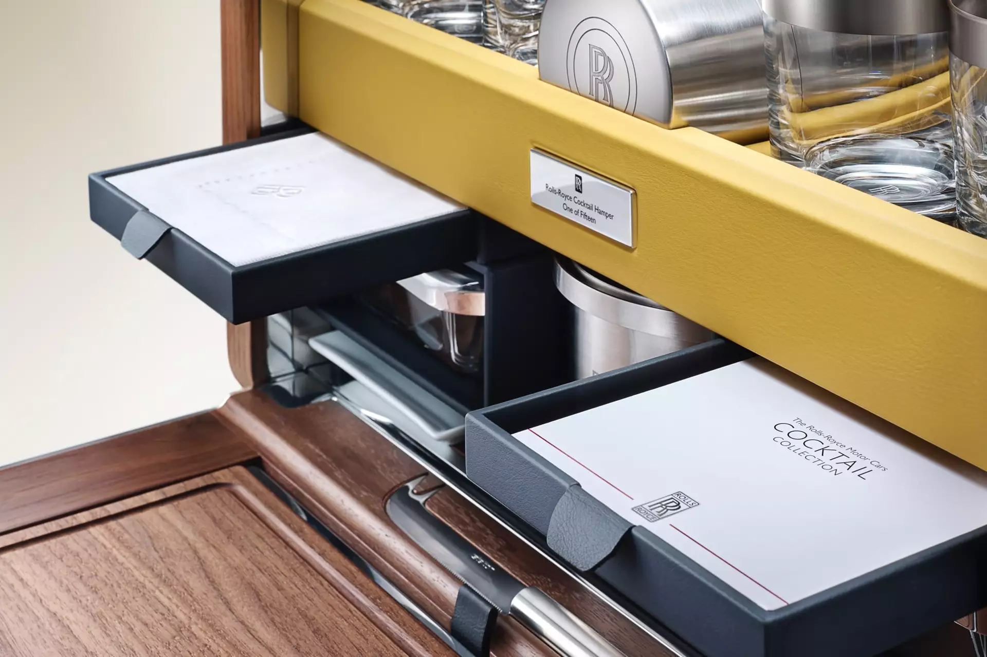 The Rolls-Royce Cocktail Hamper, accessorised with everything needed to create and enjoy your favourite cocktails