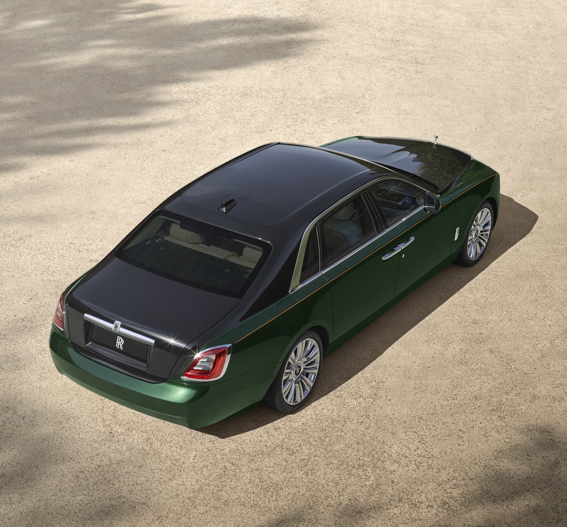 3/4 rear exterior view of the Rolls-Royce Ghost Extended motor car