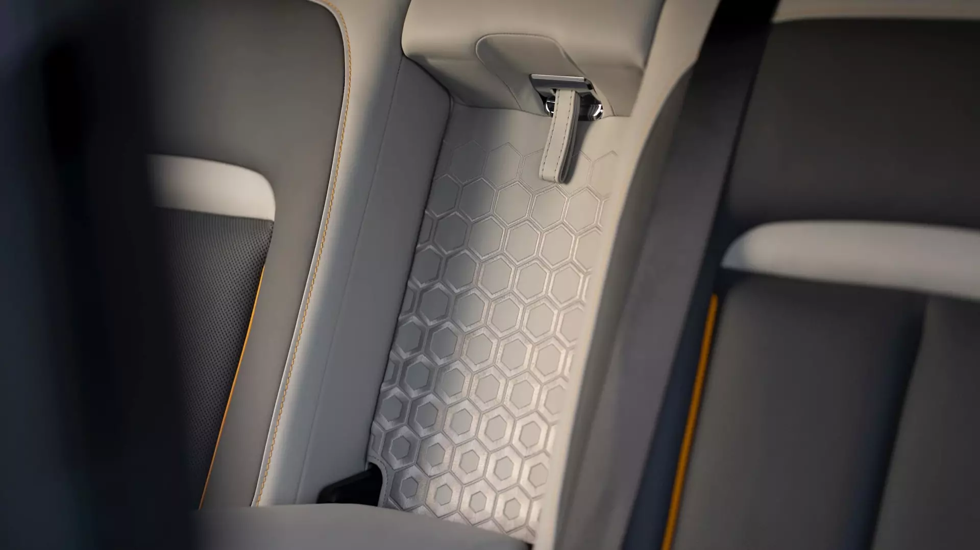 Geometric and intricate honeycomb hex pattern detailing in the bespoke Rolls-Royce Black Badge Cullinan Capella motor car