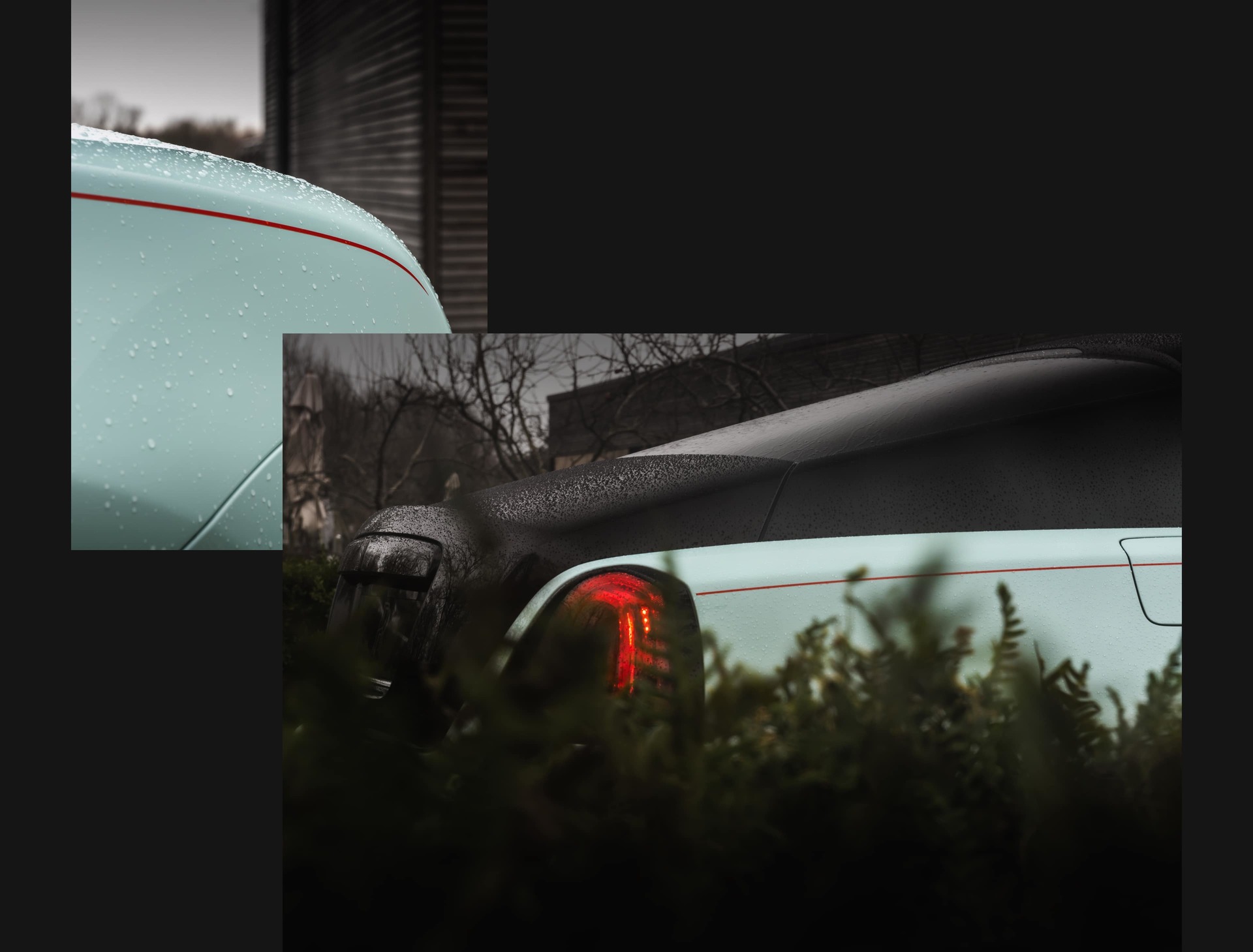 Exterior views of the coachline in high-contrast shades of black and Sagano Green colour scheme with Koi Red accents