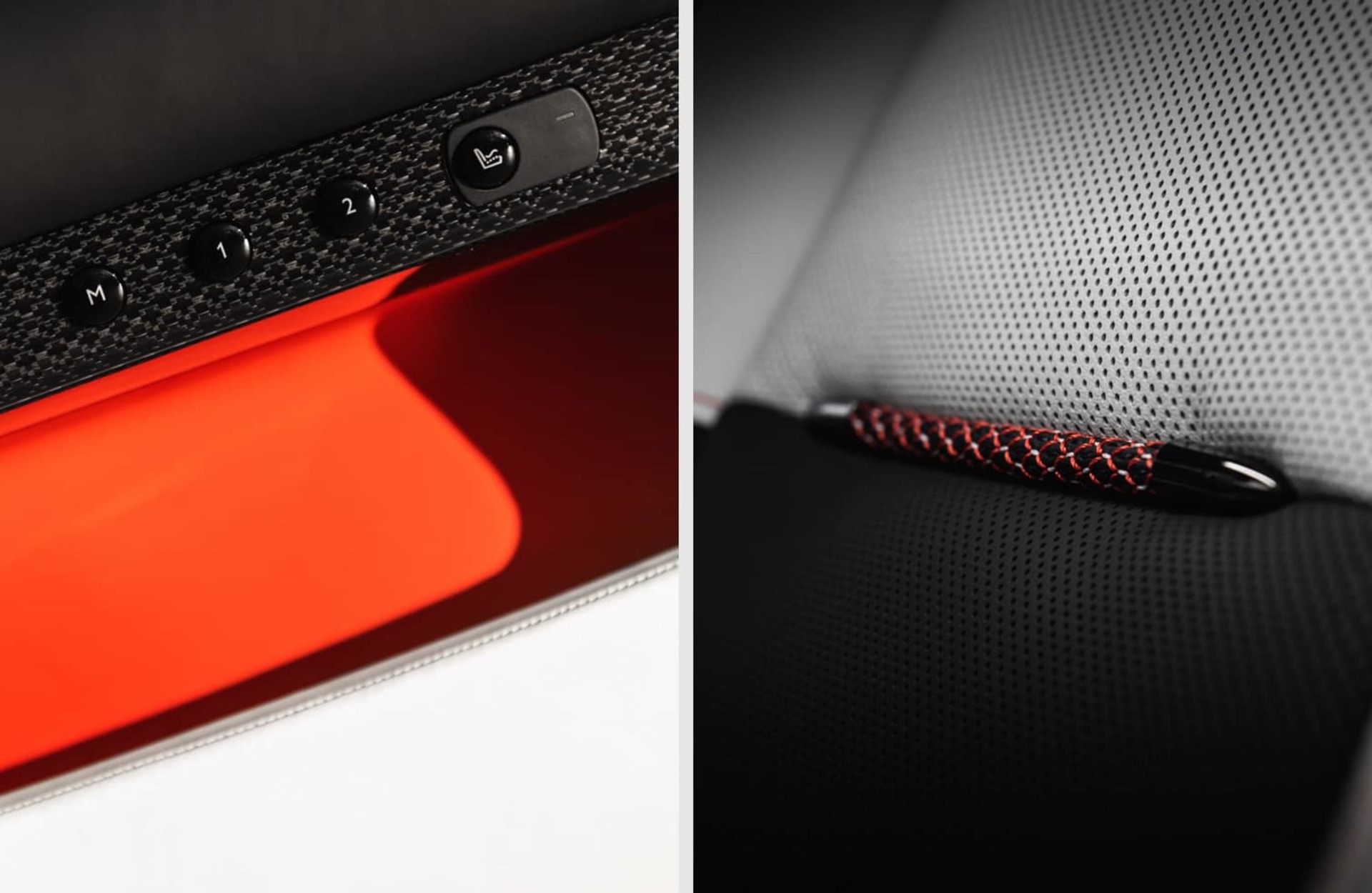 Interior details with Koi Red accents for the bespoke Rolls-Royce Black Badge Wraith Inception motor car