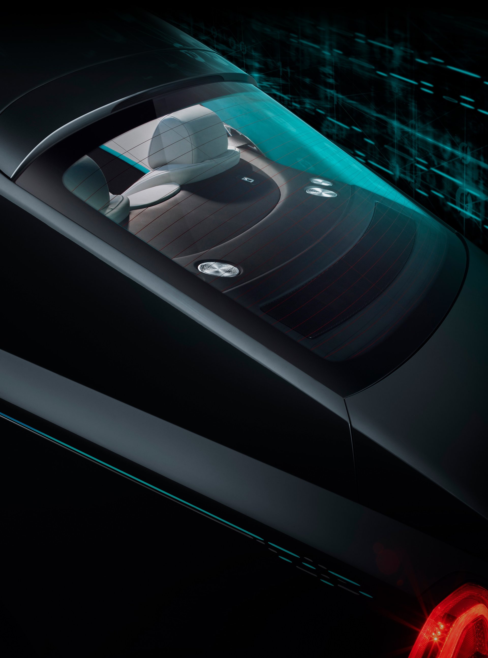 Exterior view of rear window of bespoke Rolls-Royce Wraith Kryptos motor car