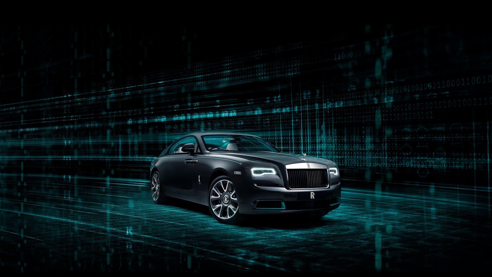 3/4 front exterior of stationary bespoke Rolls-Royce Wraith Kryptos motor car