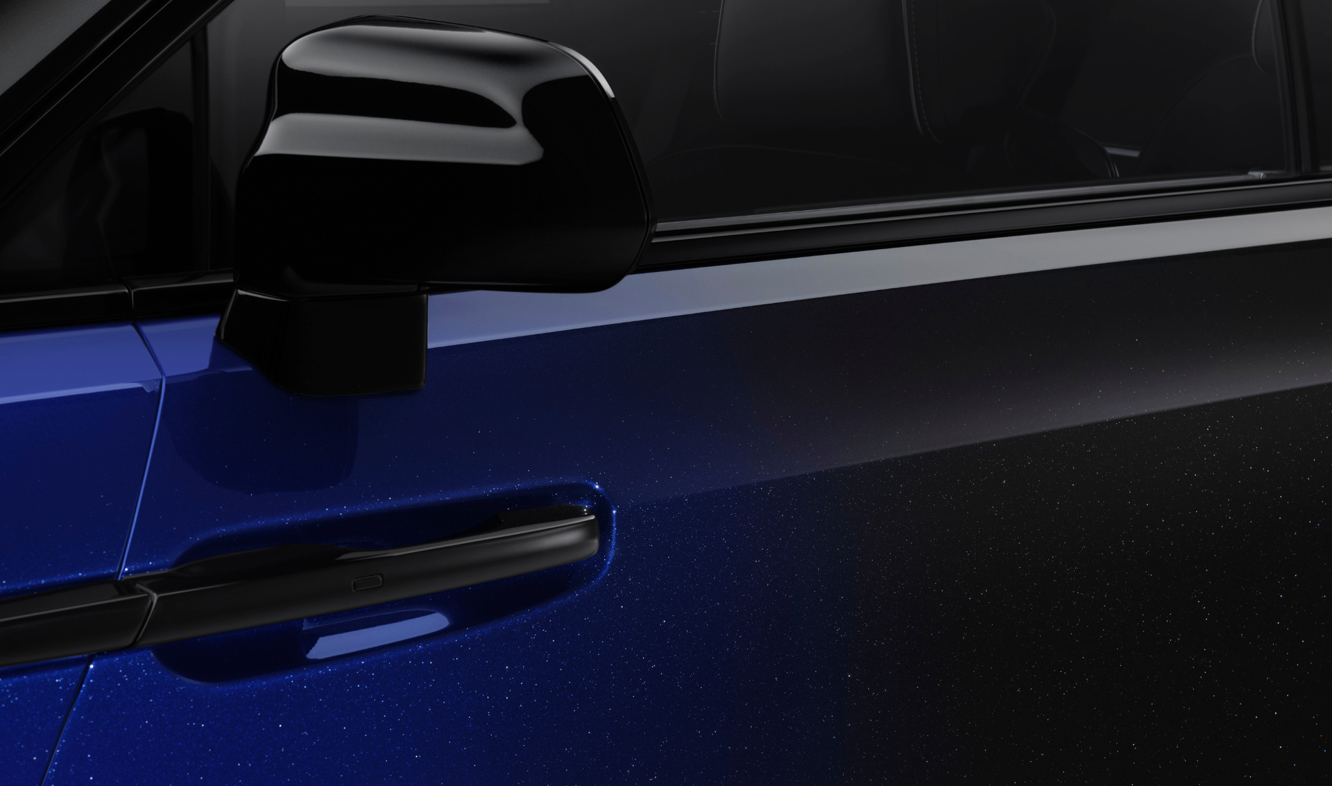 Black Badge Spectre door in the Gradient Two-Tone paint finish, starting in Salamanca Blue and fading to Black Diamond.