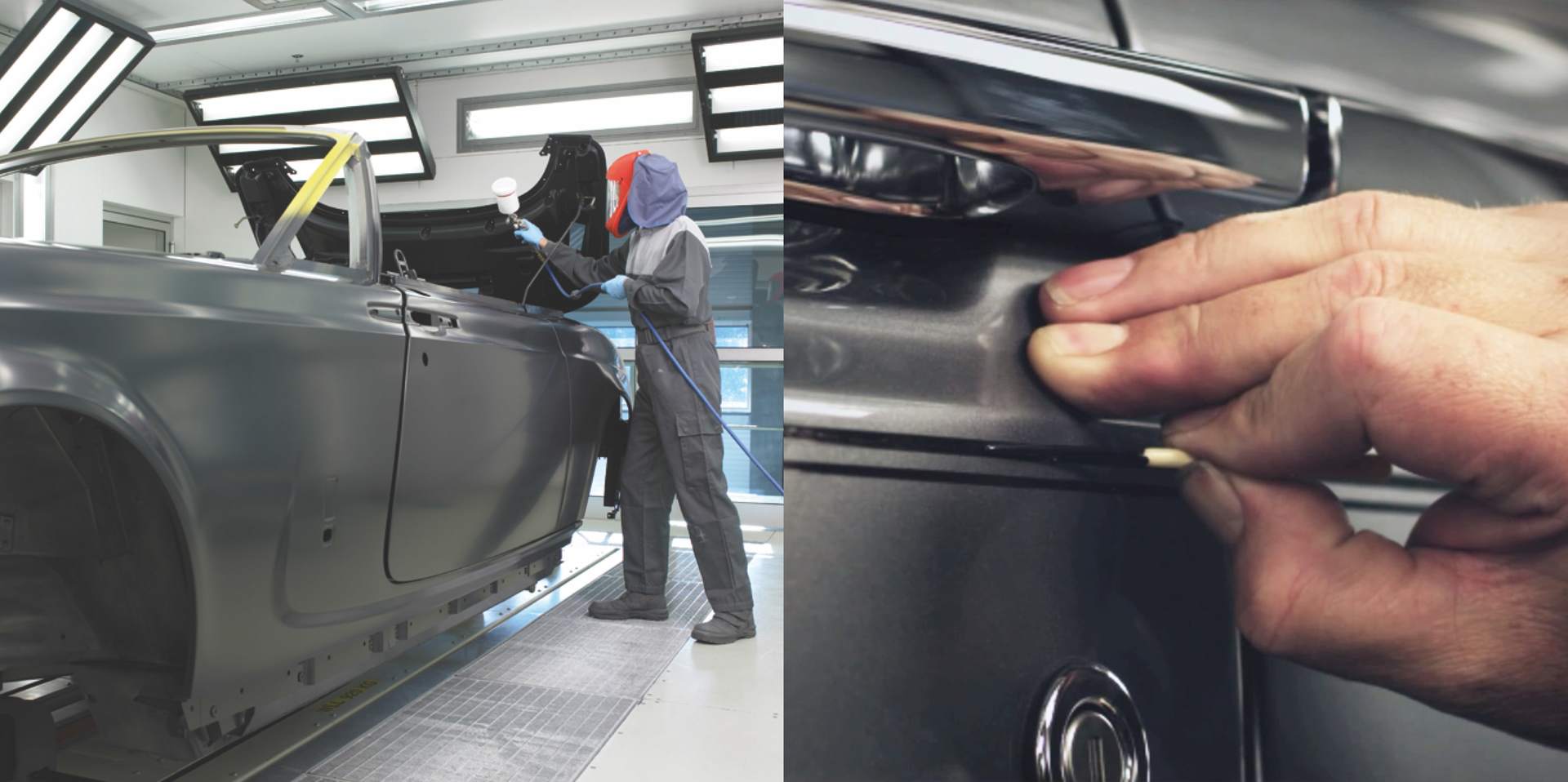 Coachline painter working on bespoke Rolls-Royce motor car