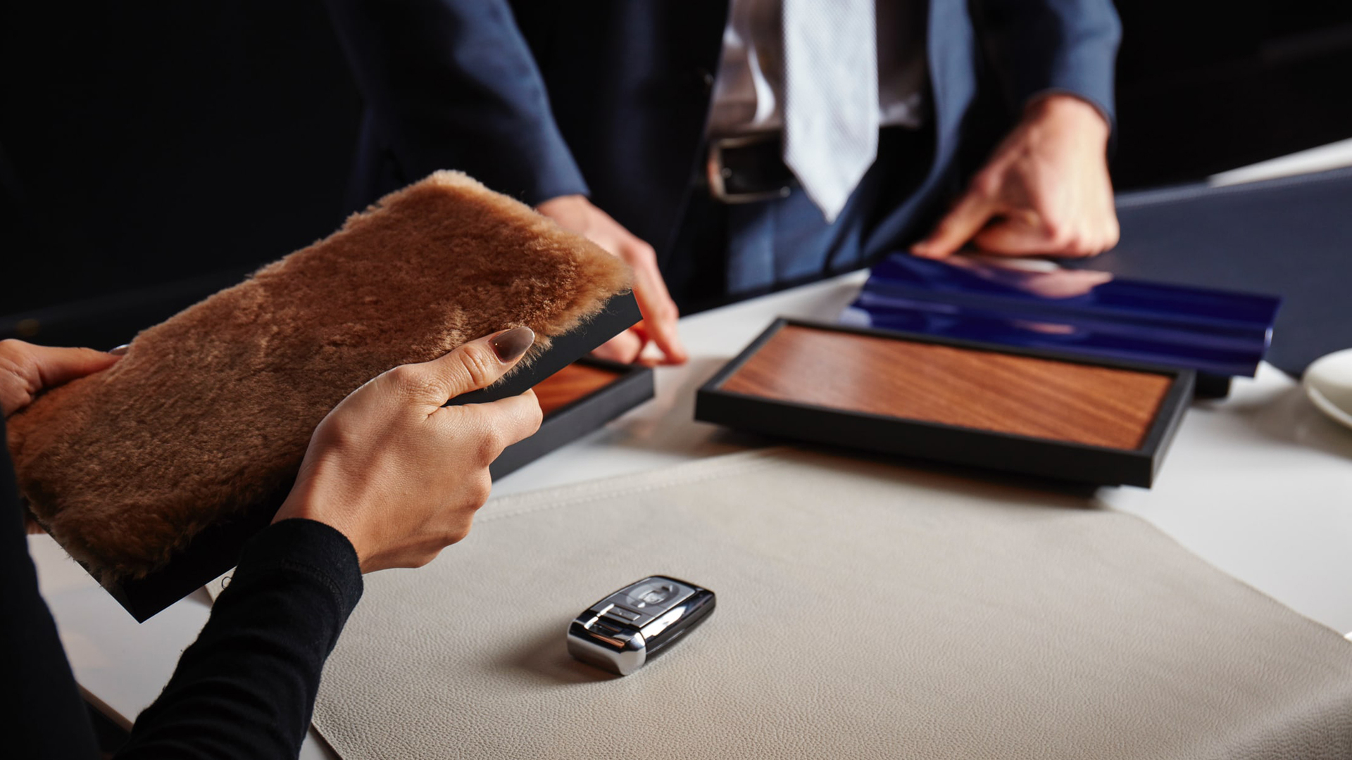 Close up of bespoke lambswool interior details