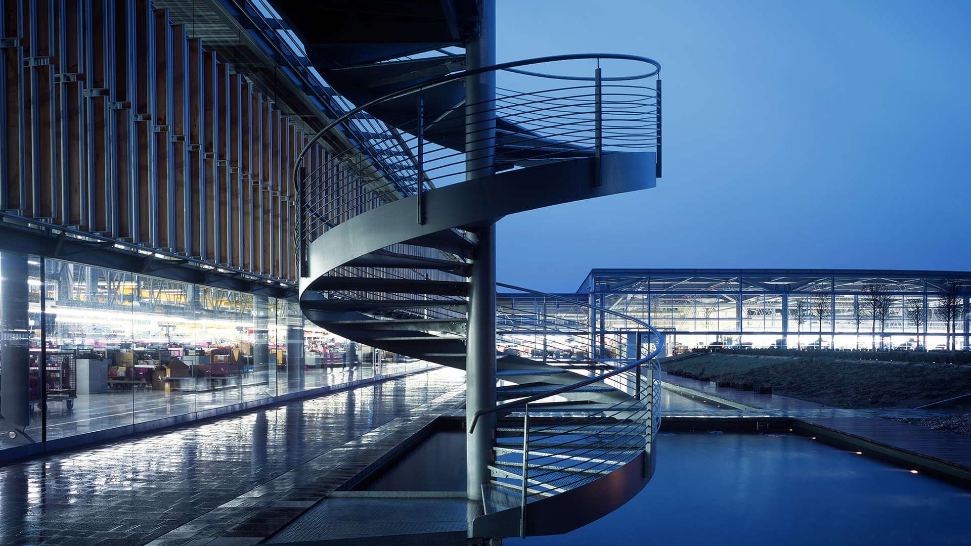 Exterior spiral staircase at Goodwood, the home of Rolls-Royce Motor Cars.