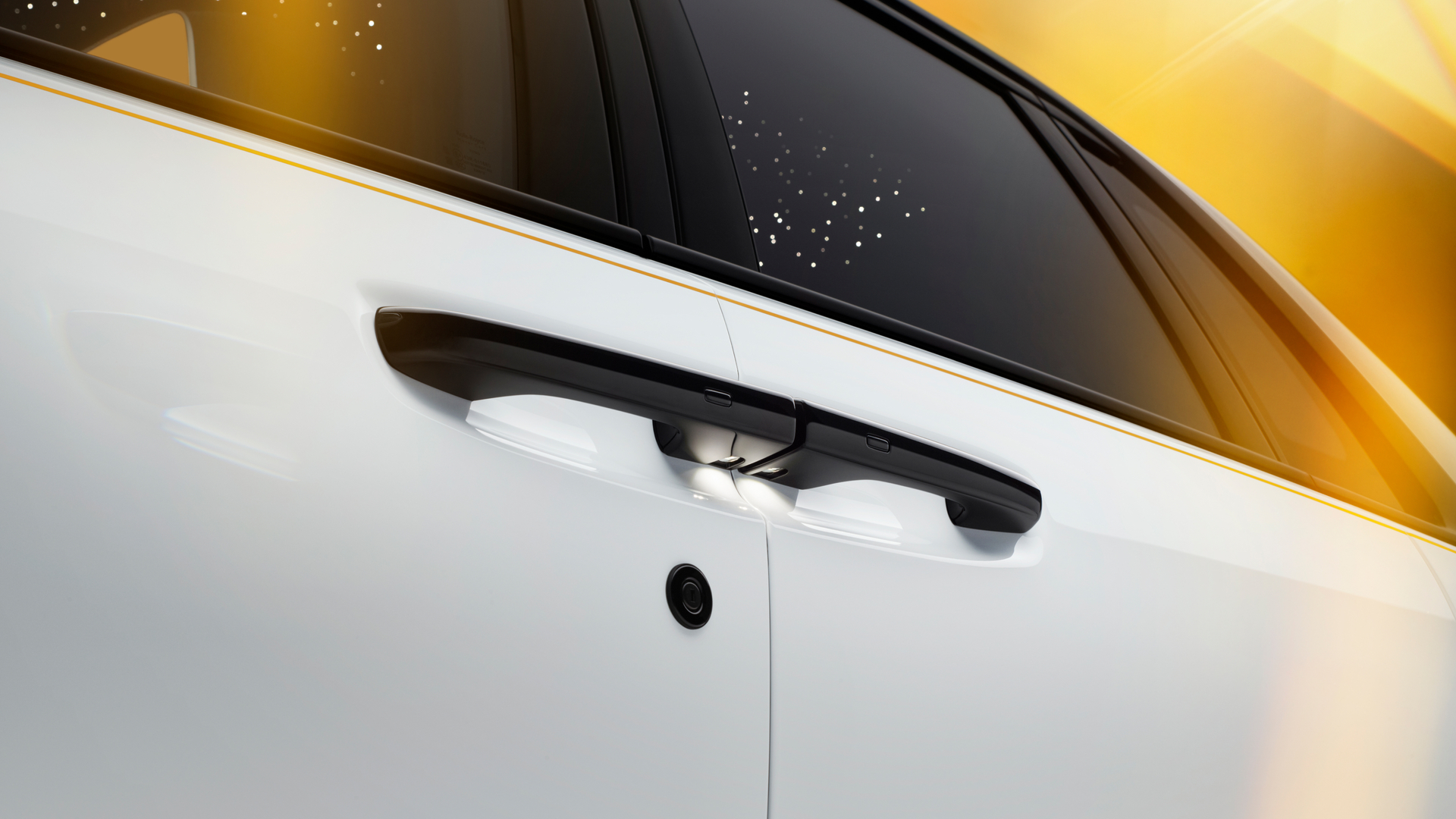 Side angled image of the car door handles of a Rolls Royce Black Badge.