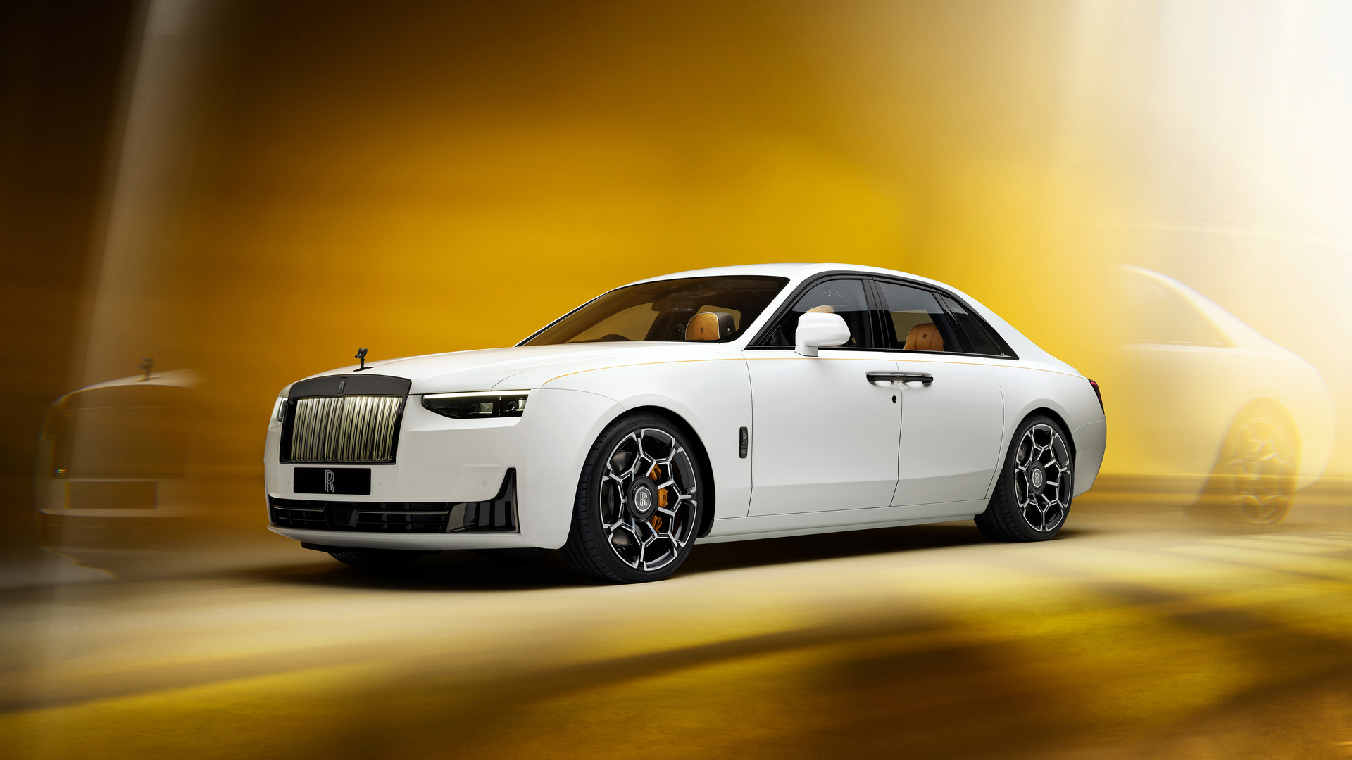 Hero image shot of the White Black Badge GSII  with a yellow and black background.