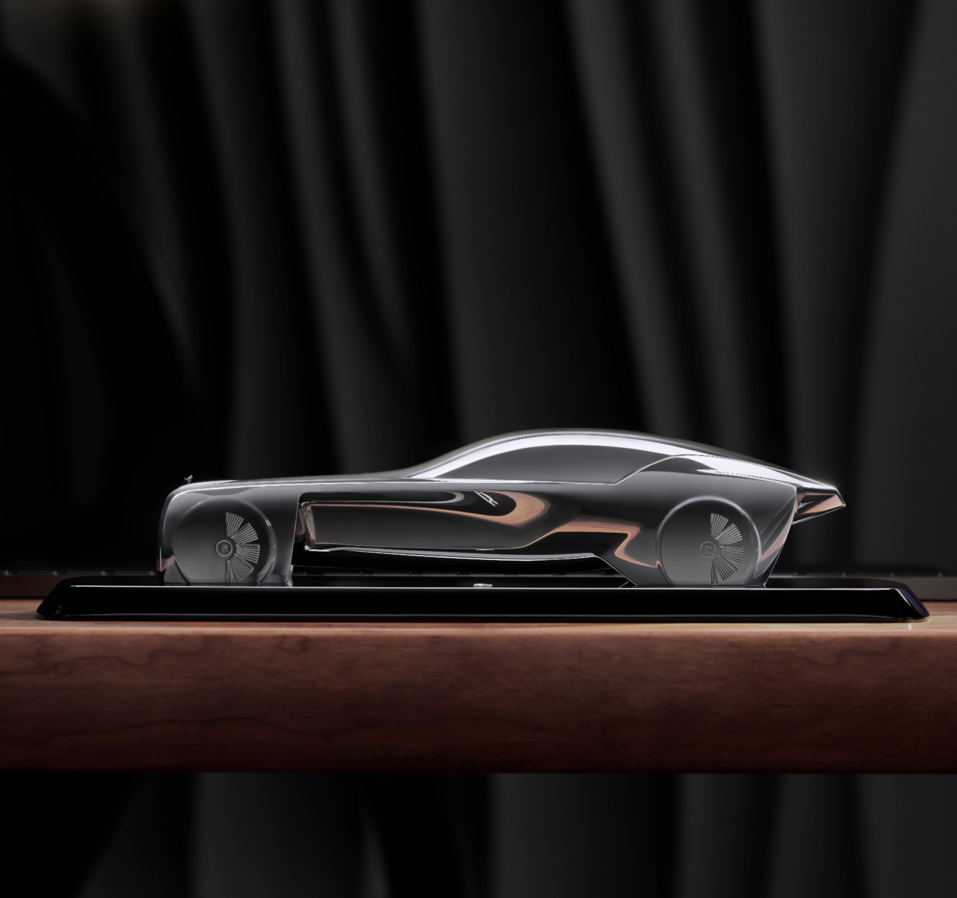 Side view of a a replica inspired by the Rolls Royce 'Vision Next 100' car