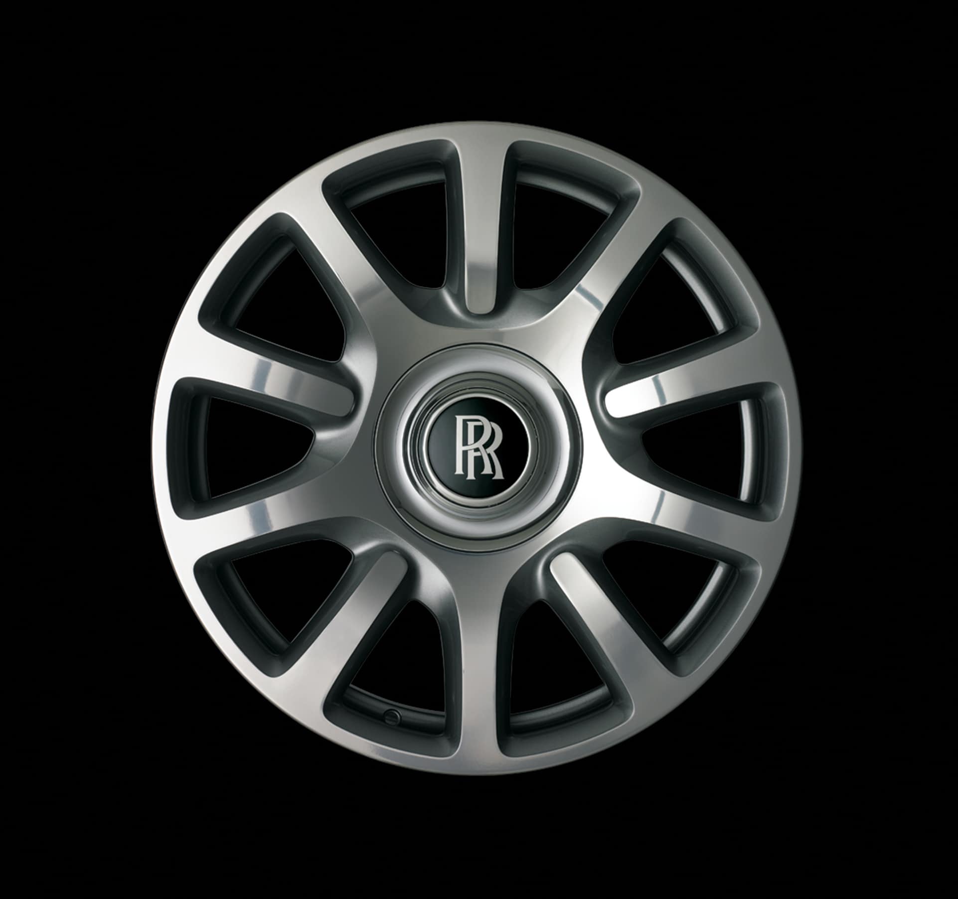 Rolls-Royce Motor Cars Accessory - Wheel style 471 - 21 inch ten spoked wheel available in matt silver or part polished finish. Shot against a black background