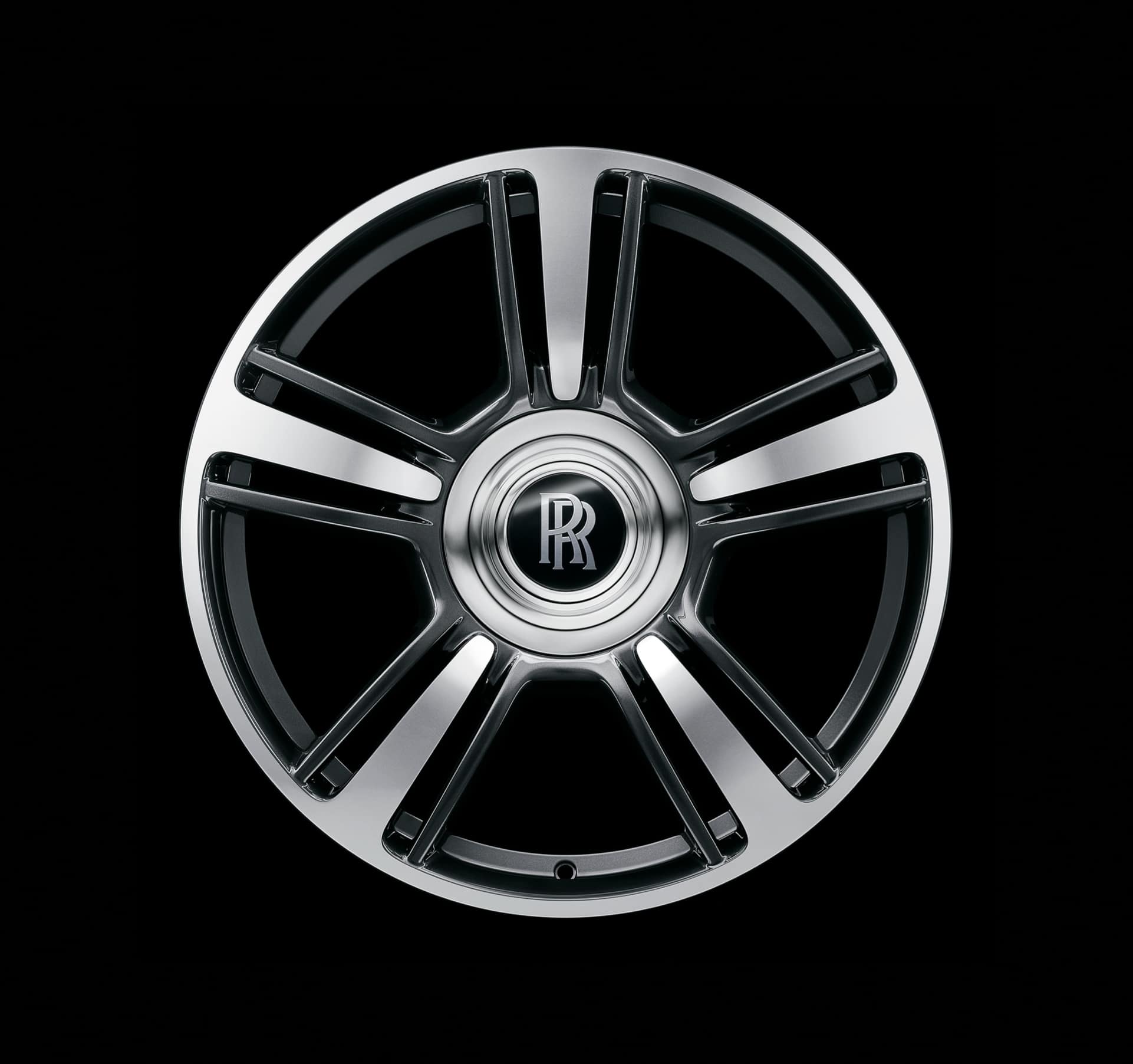 Rolls-Royce Motor Cars Accessory - Wheel style 602 silver - 21 inch 5 spoked wheel available in a two tone part polished finish. Shot against a black background