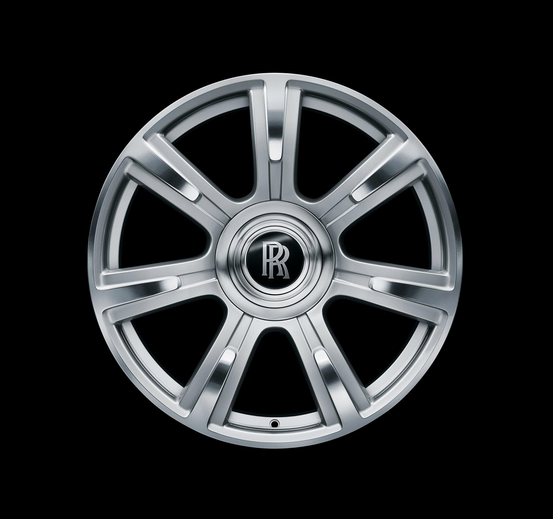 Rolls-Royce Motor Cars Accessory - Wheel style 603 silver - 21 inch 7 spoked wheel available in 2 designs Silver,and black. Shot against a black background