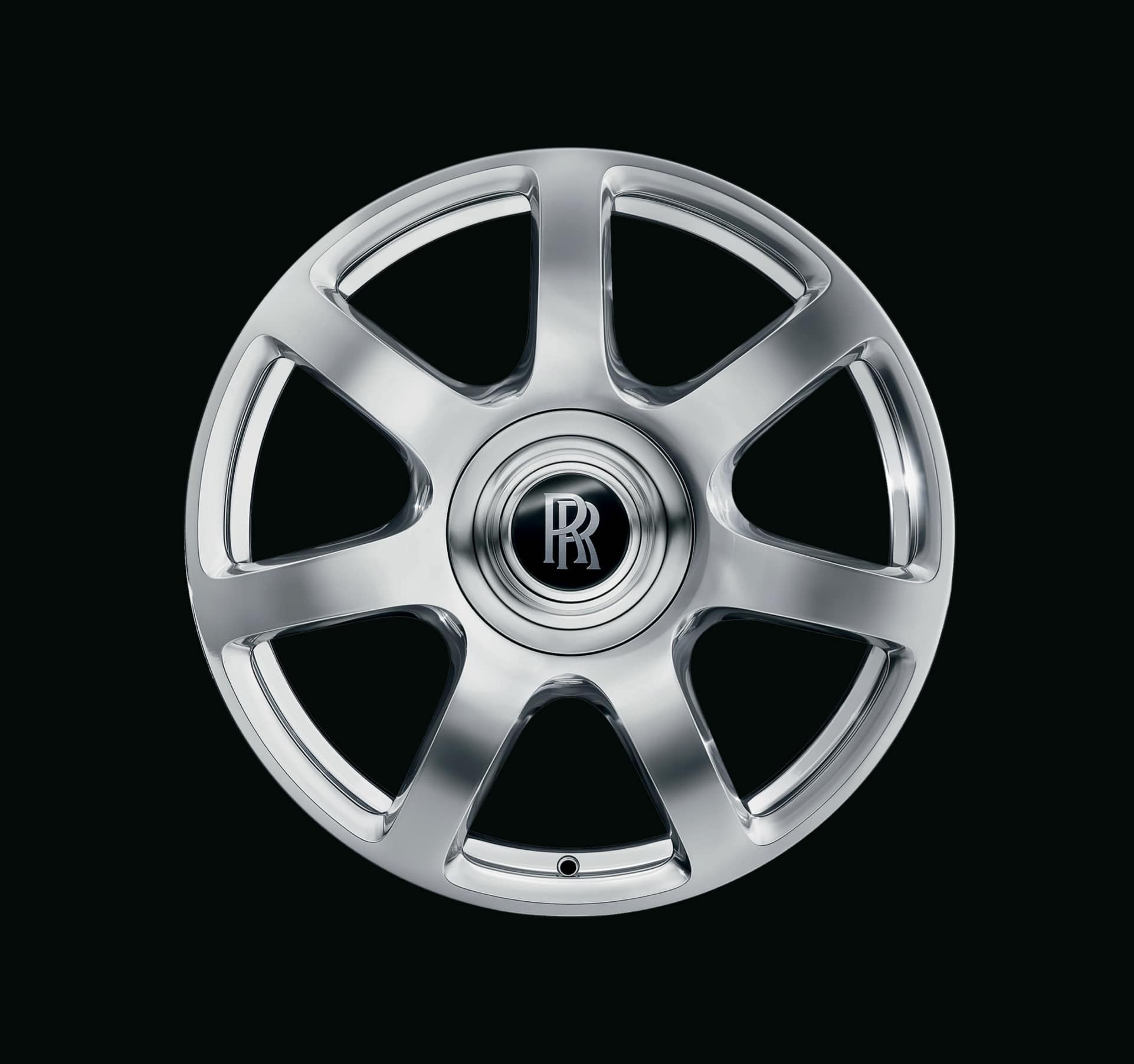 Rolls-Royce Motor Cars Accessory - Wheel style 593 - 21 inch 6 spoked wheel available in fully painted, matt silver or fully polished finish. Shot against a black background