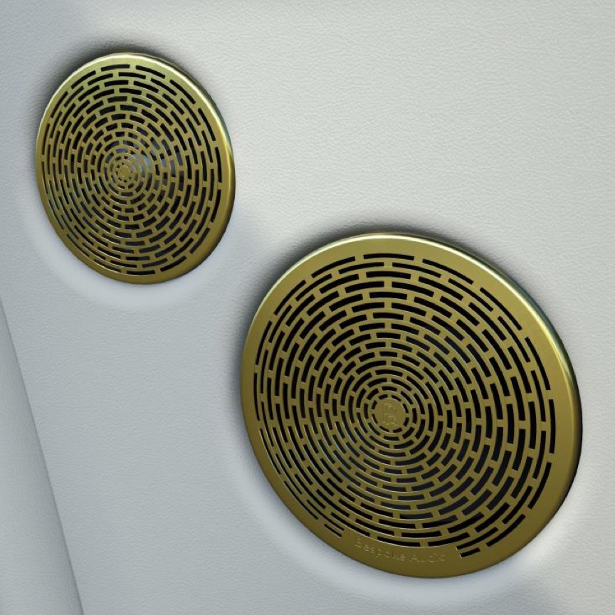 <p>Available for vehicles with Bespoke Audio, this option adds that extra level of interior personalisation. Comprising of a full vehicle set of speaker covers as well as fresh air vents in either 'Deep Black' or '24k Gold' PVD finish.</p>