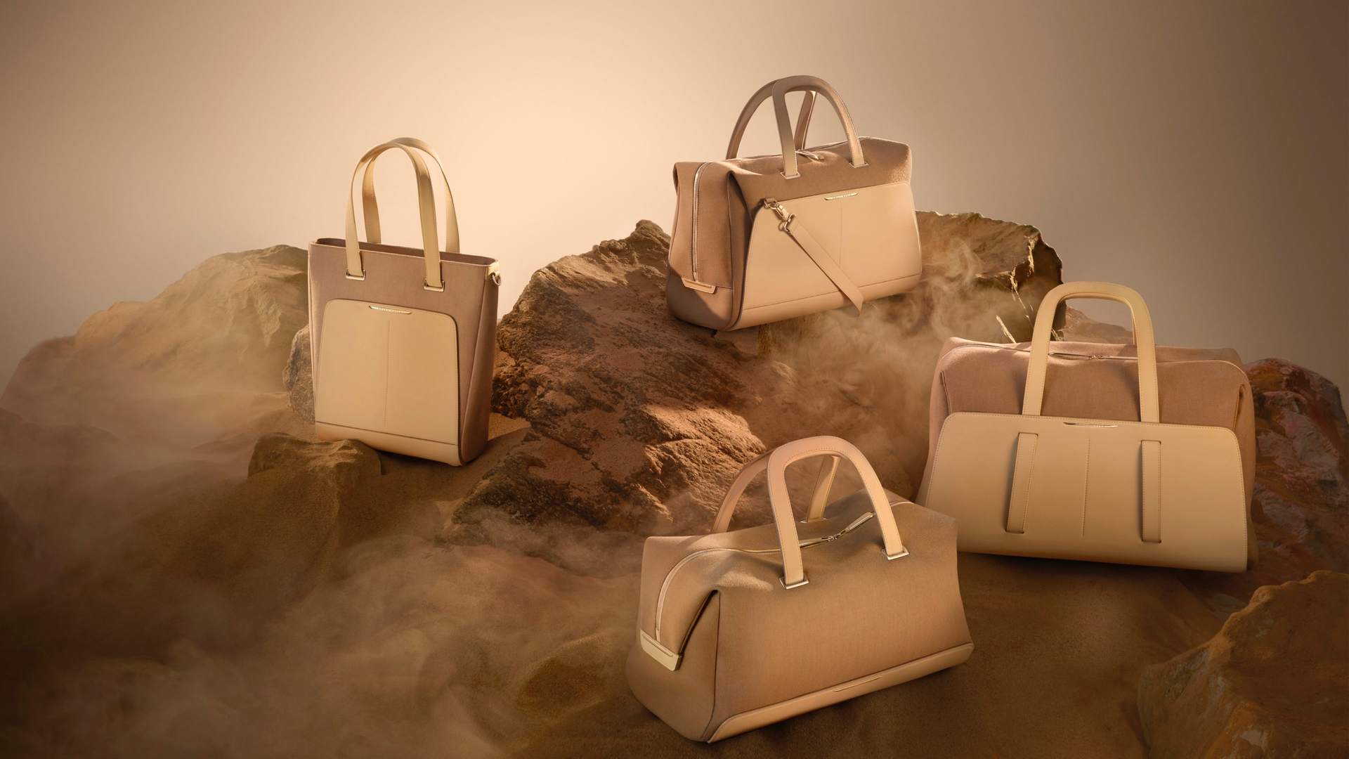 Rolls-Royce Escapism Luggage Collection on rocky, geological formation