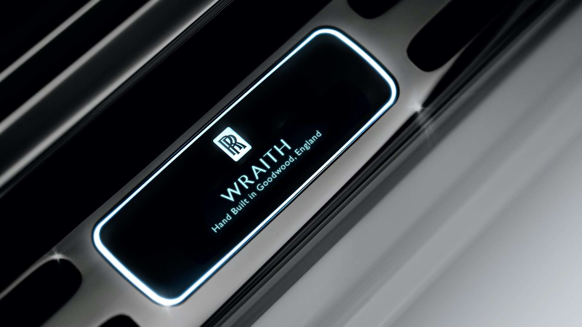 Illuminated Treadplate with the message Wraith: Hand Build In Goodwood, England.