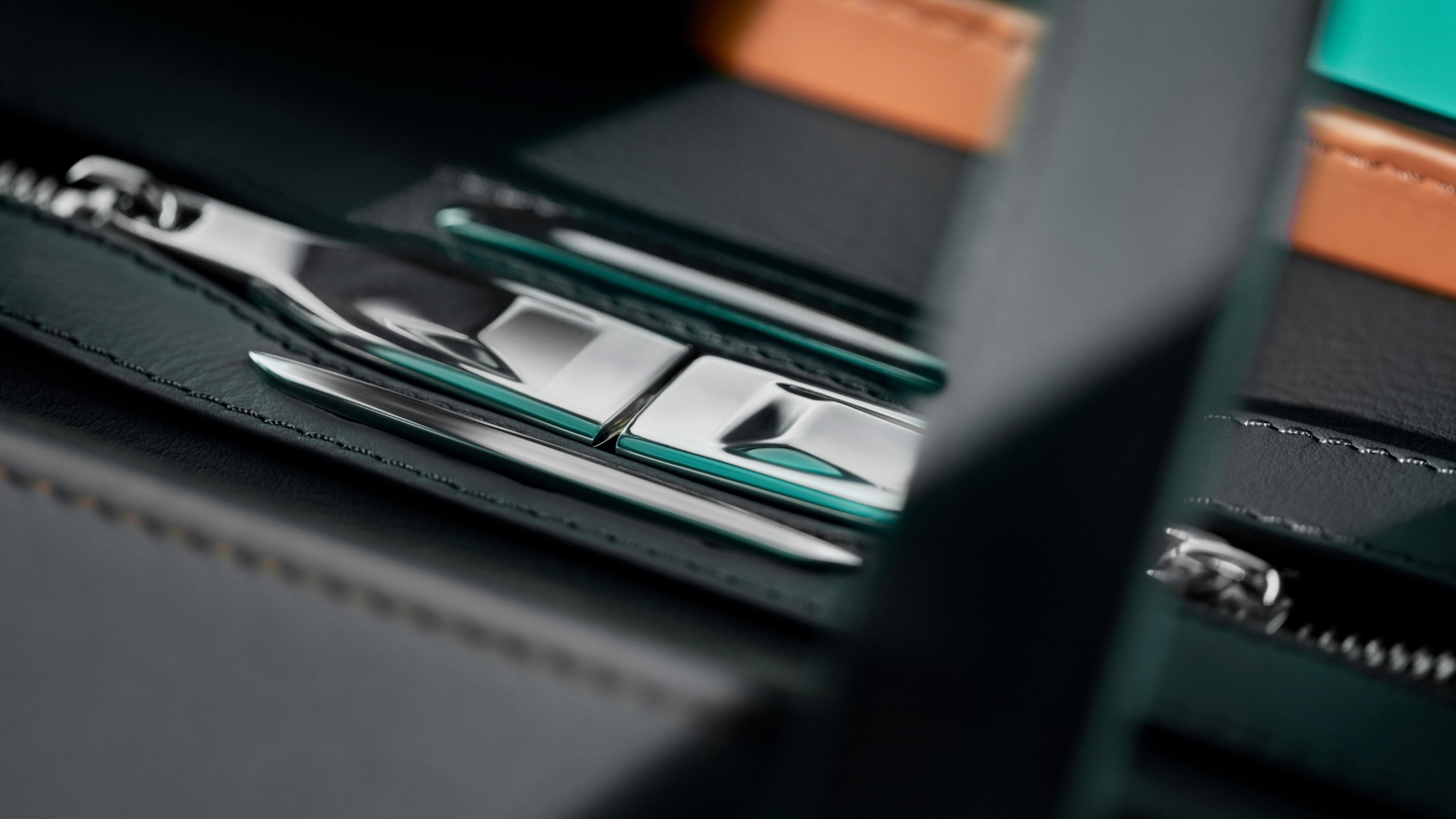 Close-up detail of the Rolls-Royce Kinetic Luggage Collection with unique magnetic zip