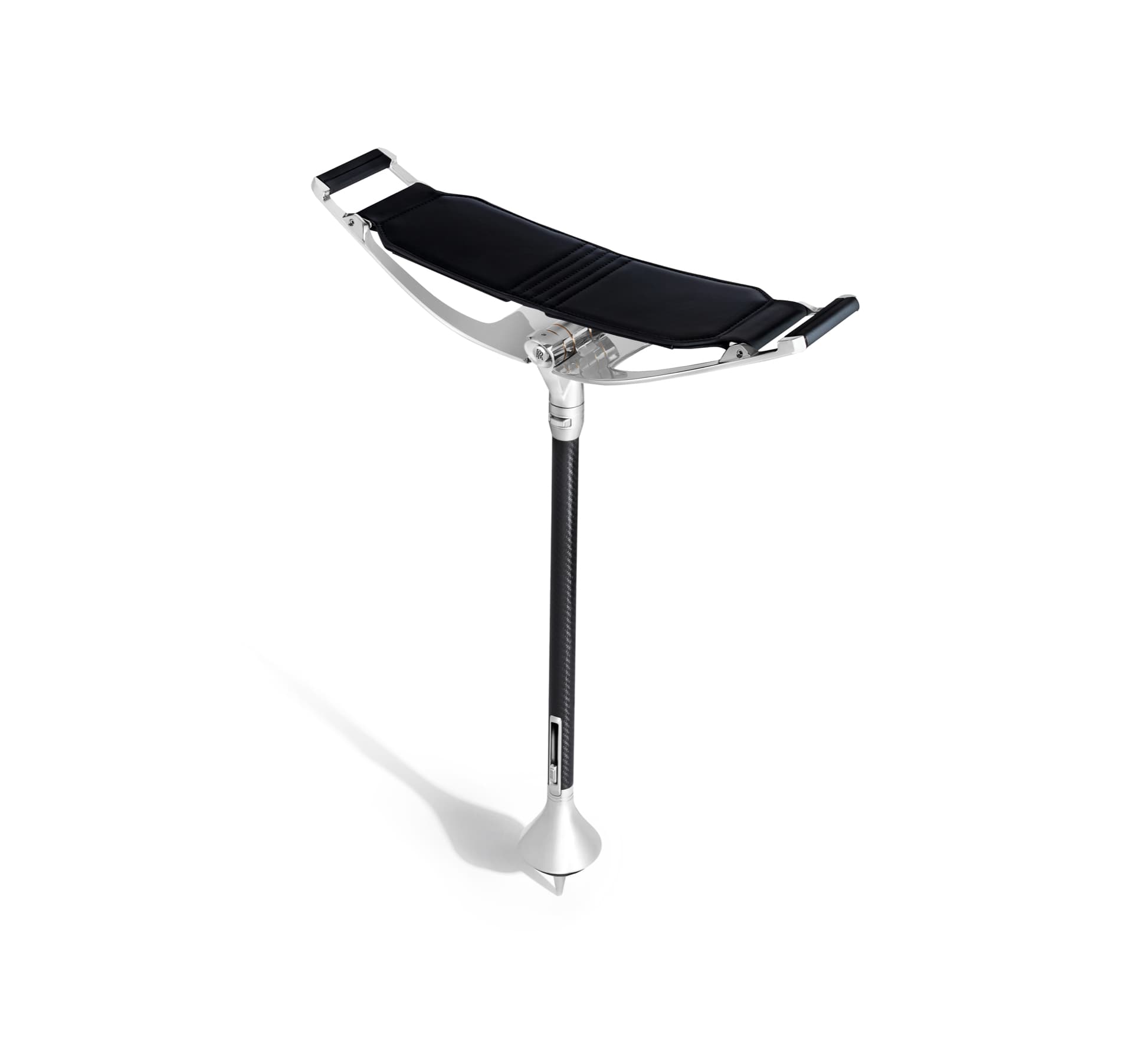 The Rolls-Royce Pursuit Seat with contemporary polished aluminium frame, carbon fibre shaft and padded natural grain leather seat