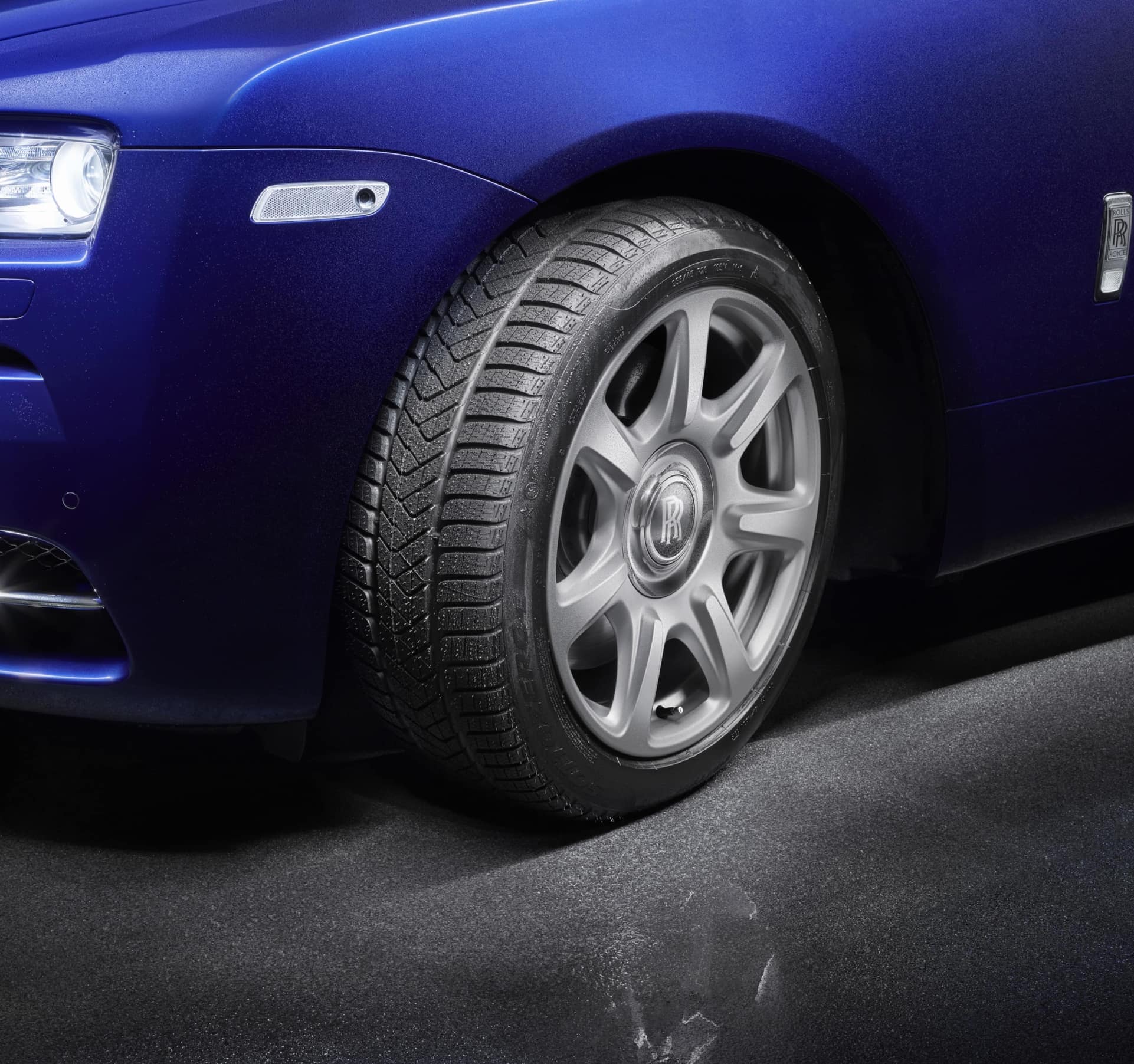 Rolls-Royce 21-inch winter wheels and tyres on Rolls-Royce motor car with signature monogram
