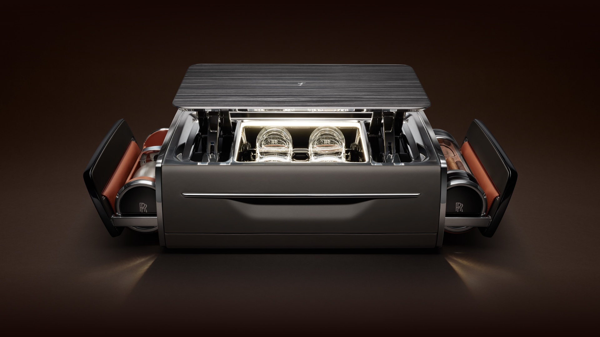 Interior view of cellarette with all compartments open