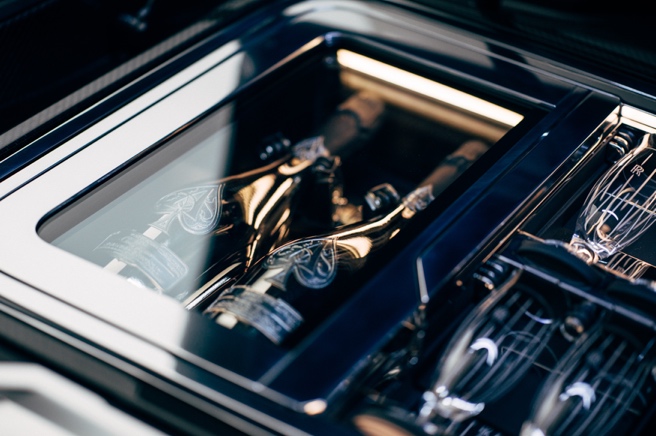 close up image of the champagne bottles in the rear of the Boat Tail