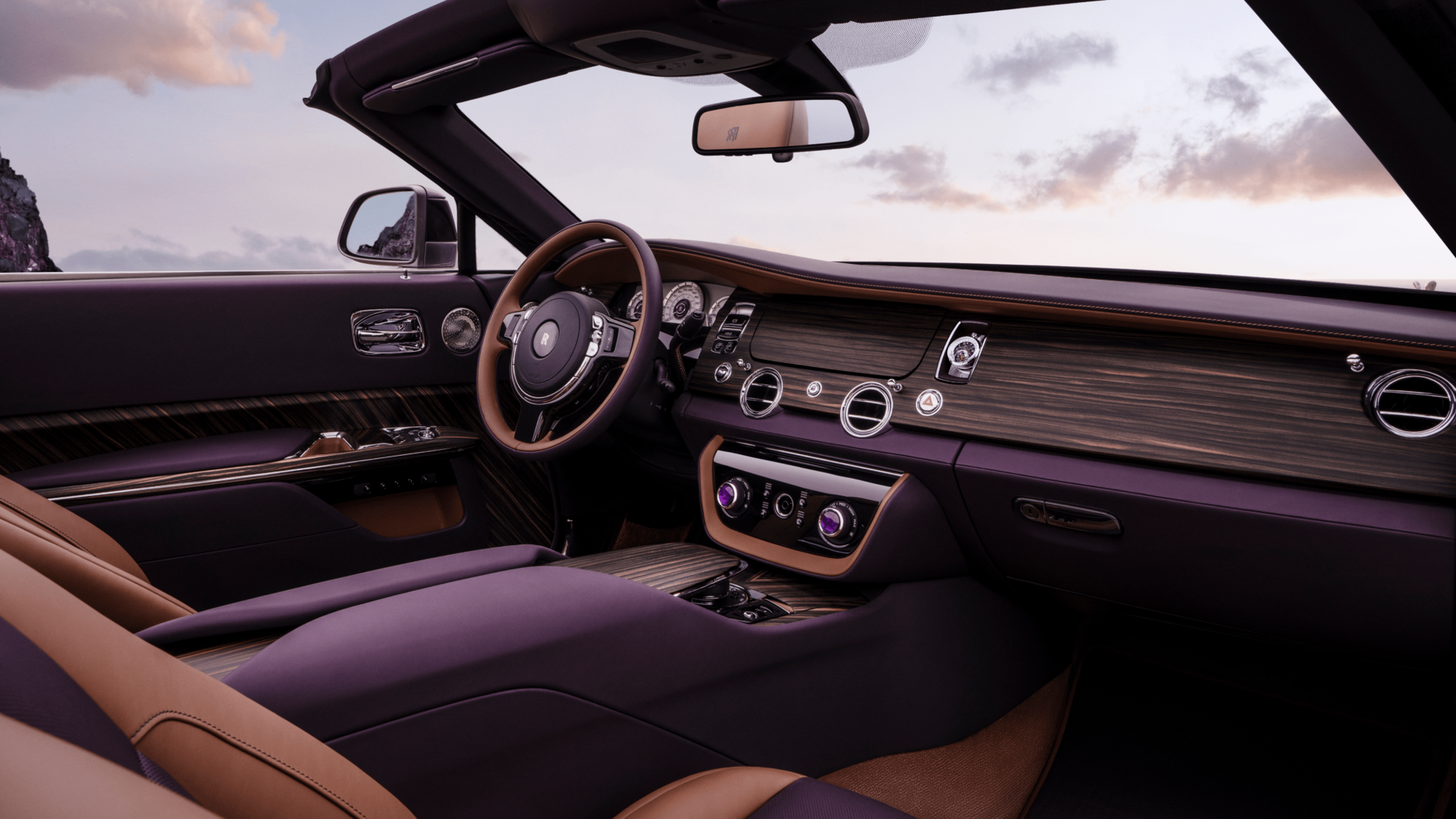 Interior view of the motor car's fascia 