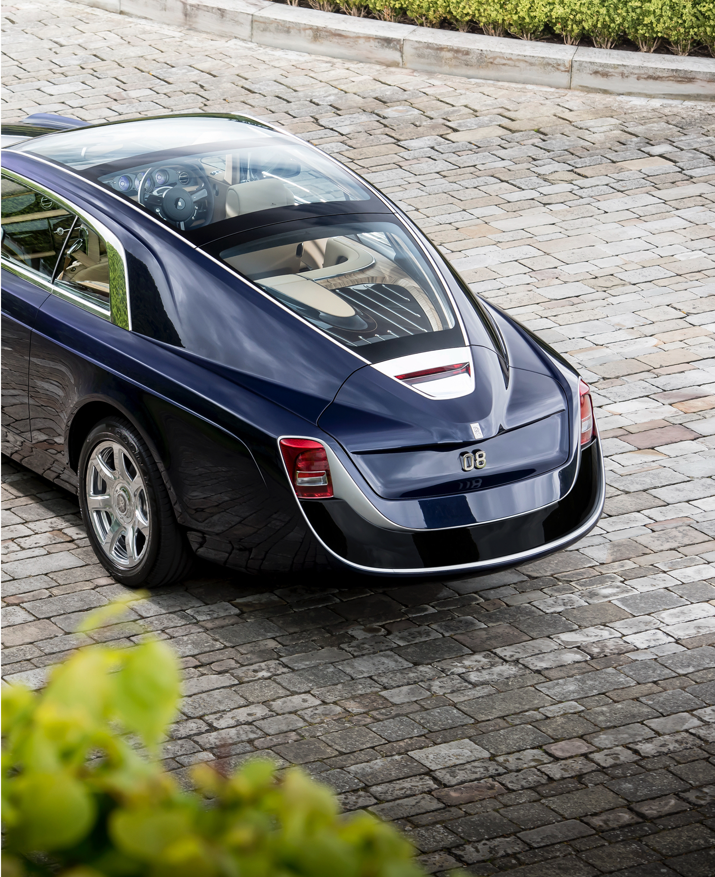 rear view of Sweptail a coachbuild by rolls-royce