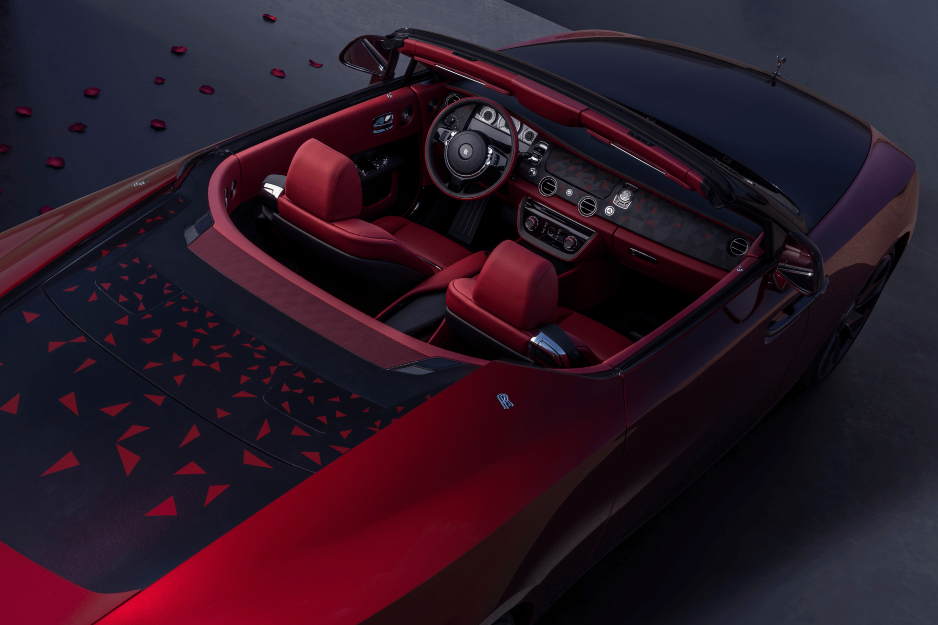 Top view of the Rolls-Royce la Rose Noire Droptail car