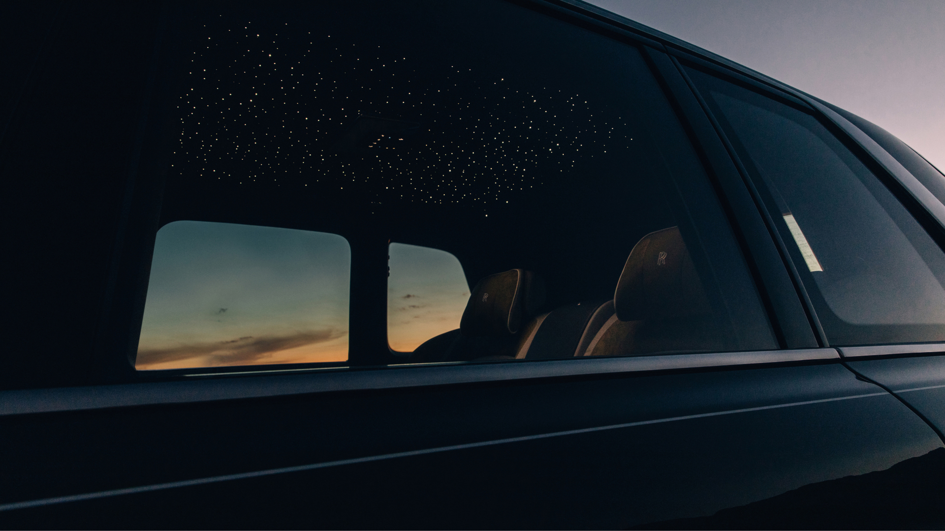 Starlight Headliner replicating a real constelation from the outside of the Rolls-Royce Cullinan Series II.