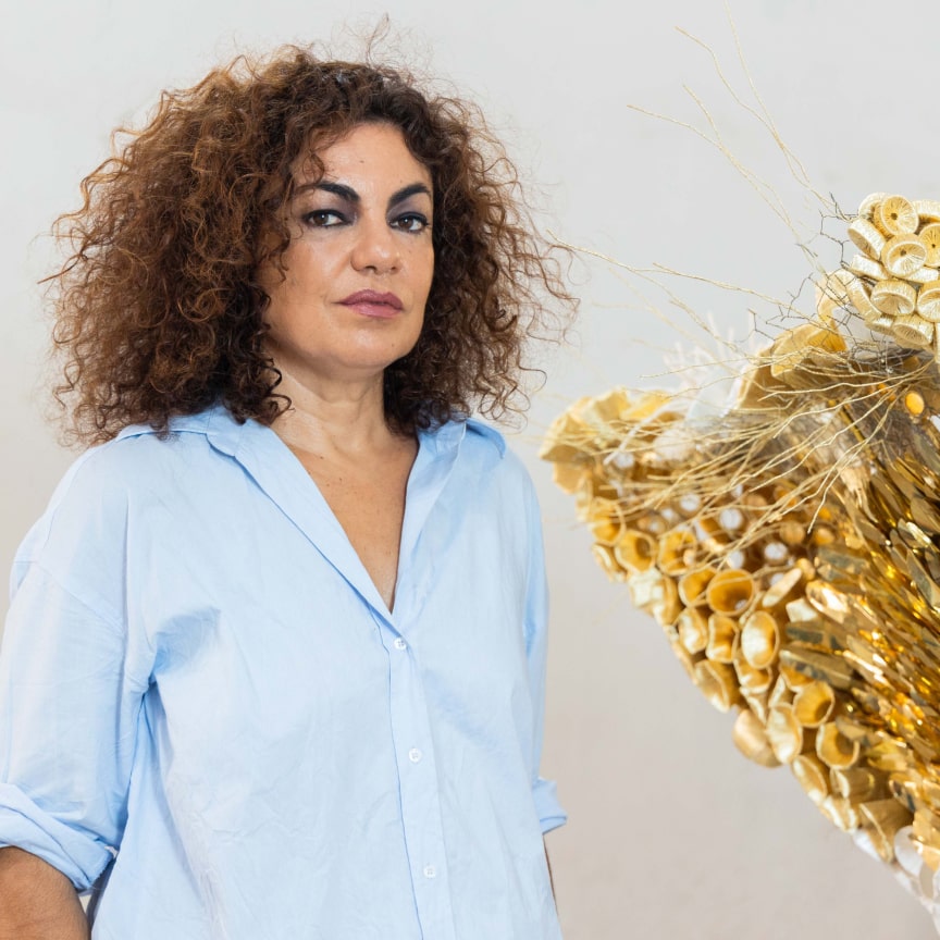 Resembling two triumphant wings about to take flight, Ghizlane Sahli’s artwork is a joyous celebration of femininity and freedom.