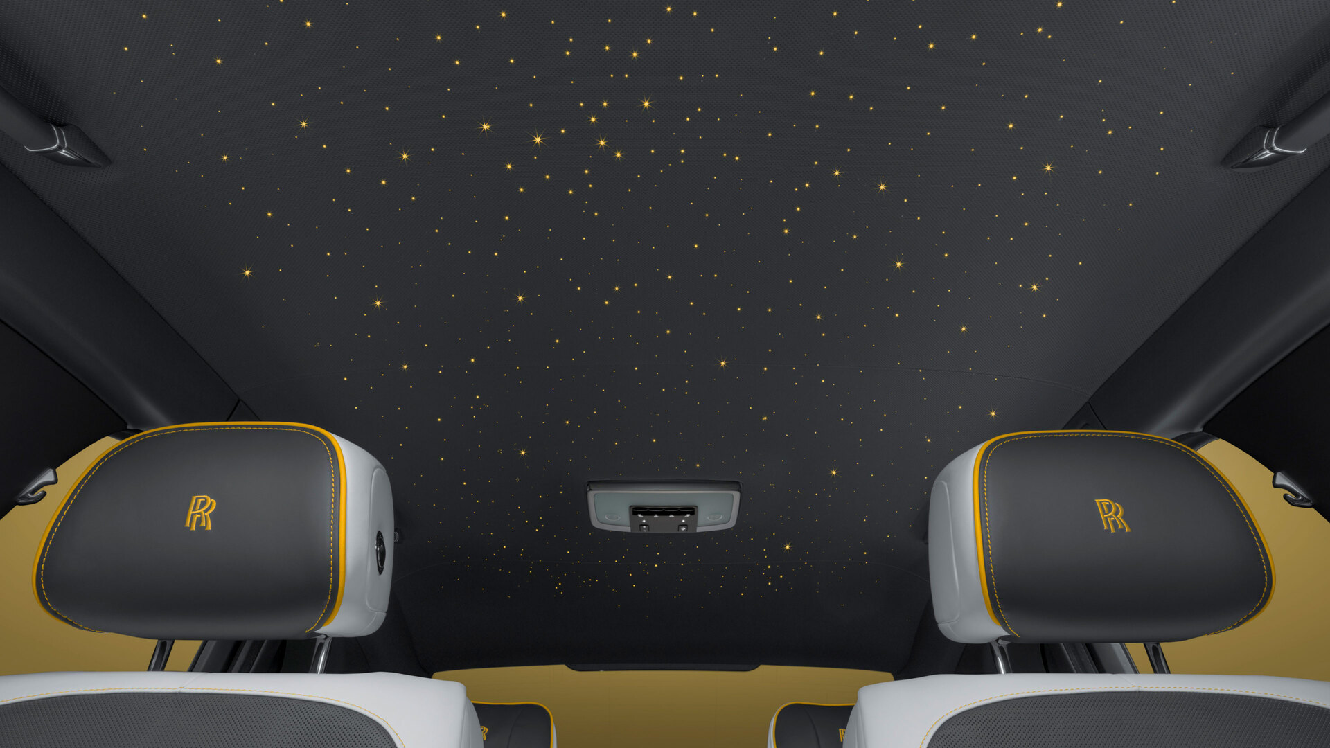 Rolls-Royce Ghost Prism with yellow accents front seat headrests and Starlight Headliner  