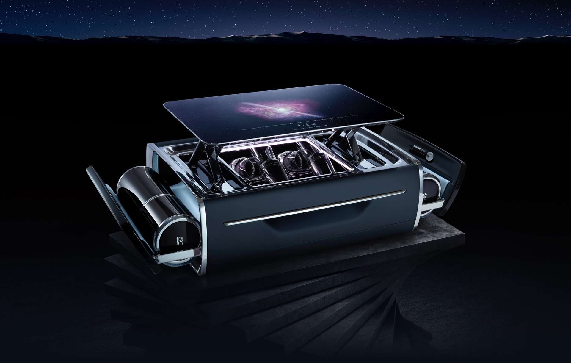A dark grey Rolls-Royce Phantom Tempus Champagne Chest