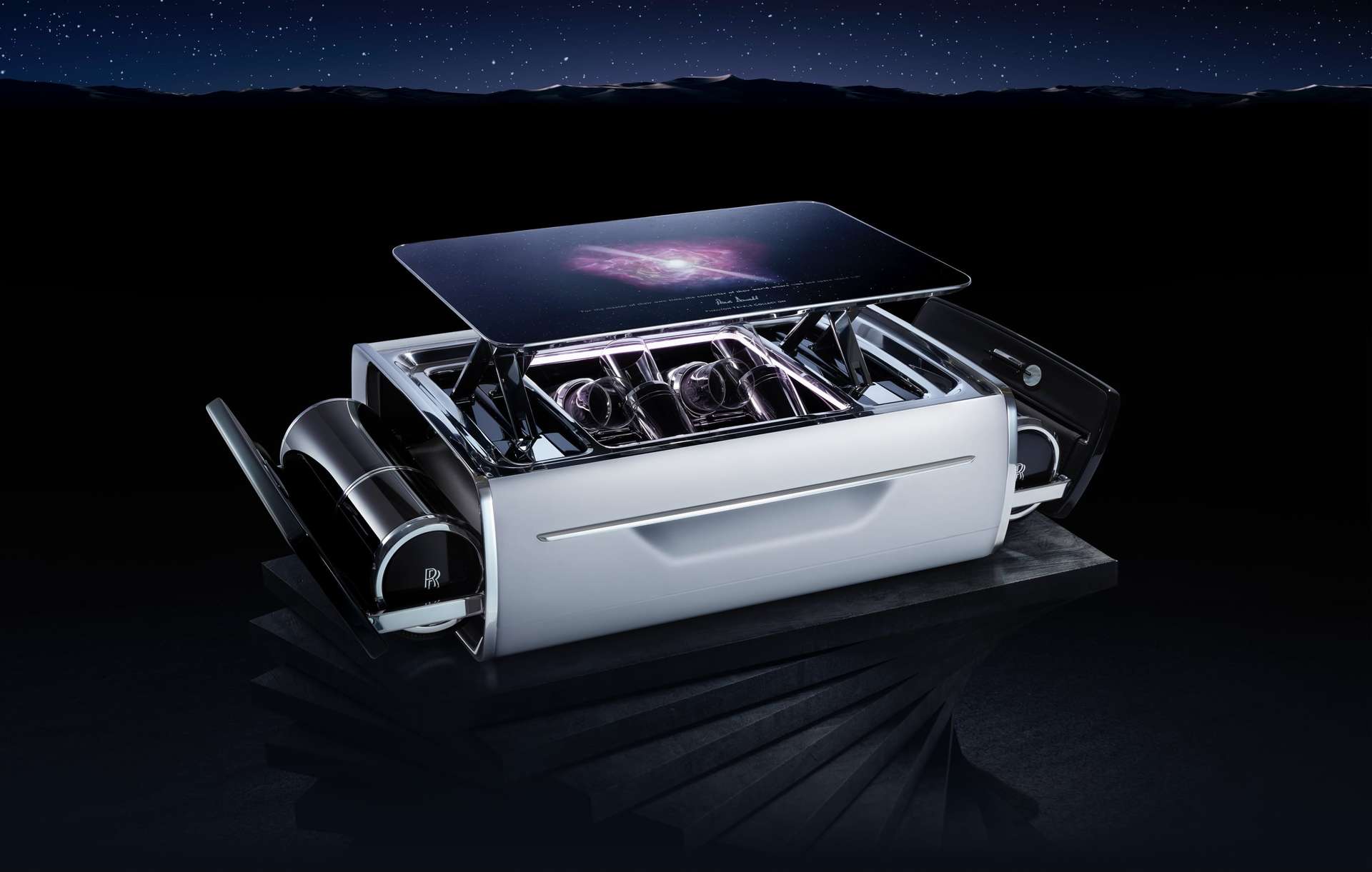 A light grey Rolls-Royce Phantom Tempus Champagne Chest