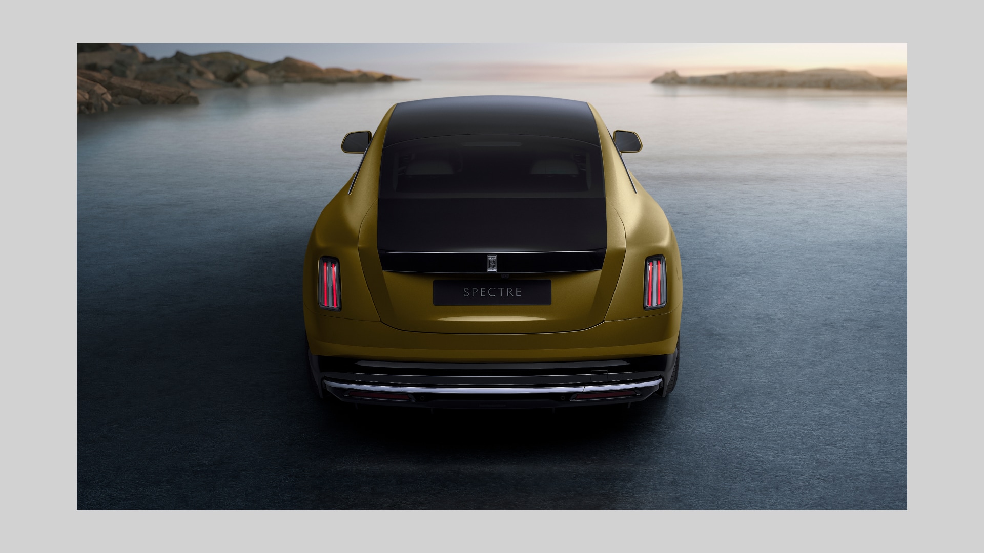rolls royce spectre kaufen Rear view shot of Spectre with rear lights on