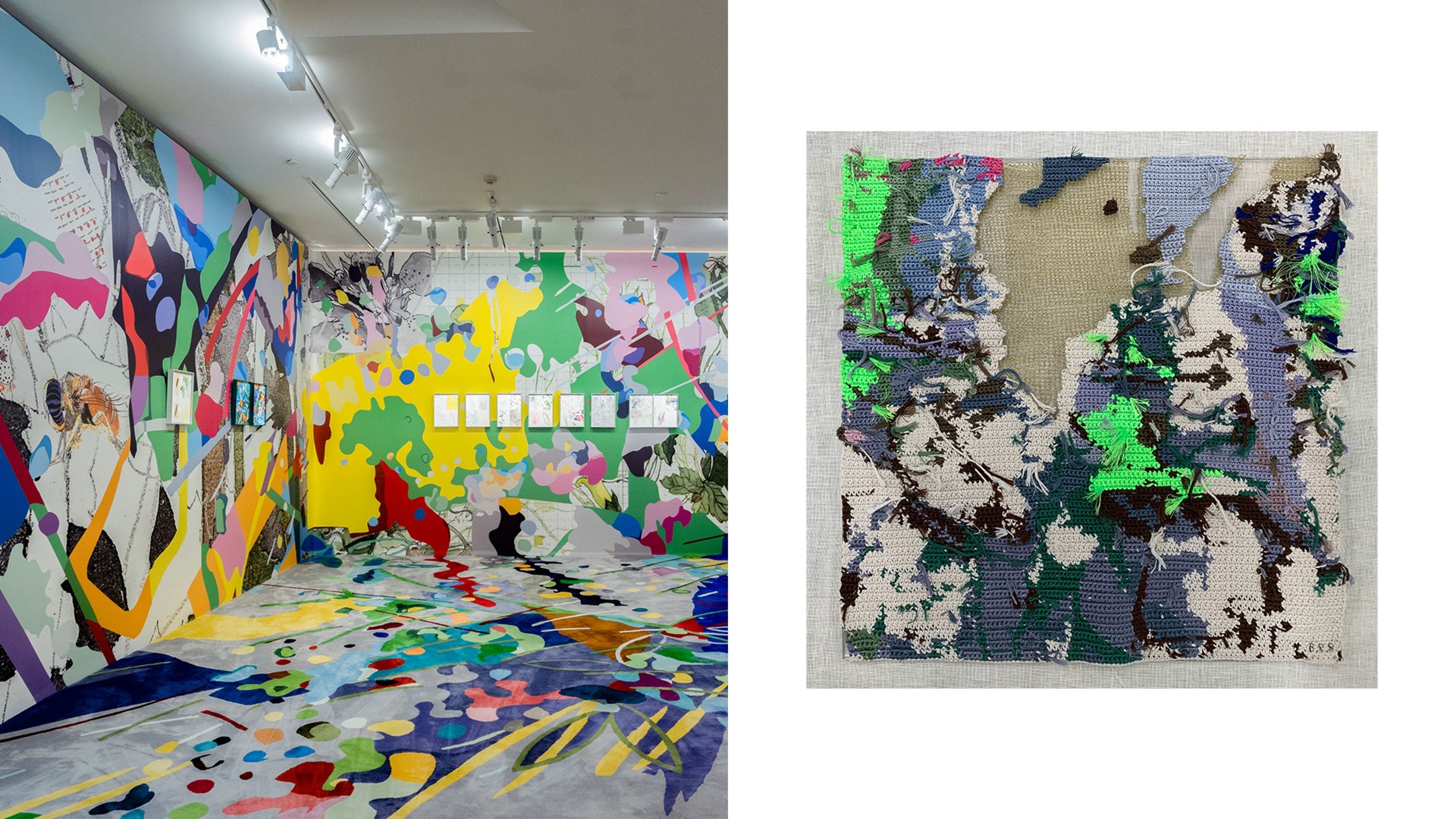 (Left to right): Bi Rongrong, Exhibition view courtesy Pearl Art Museum and the artist. ‘Untitled Textile’, courtesy the artist.